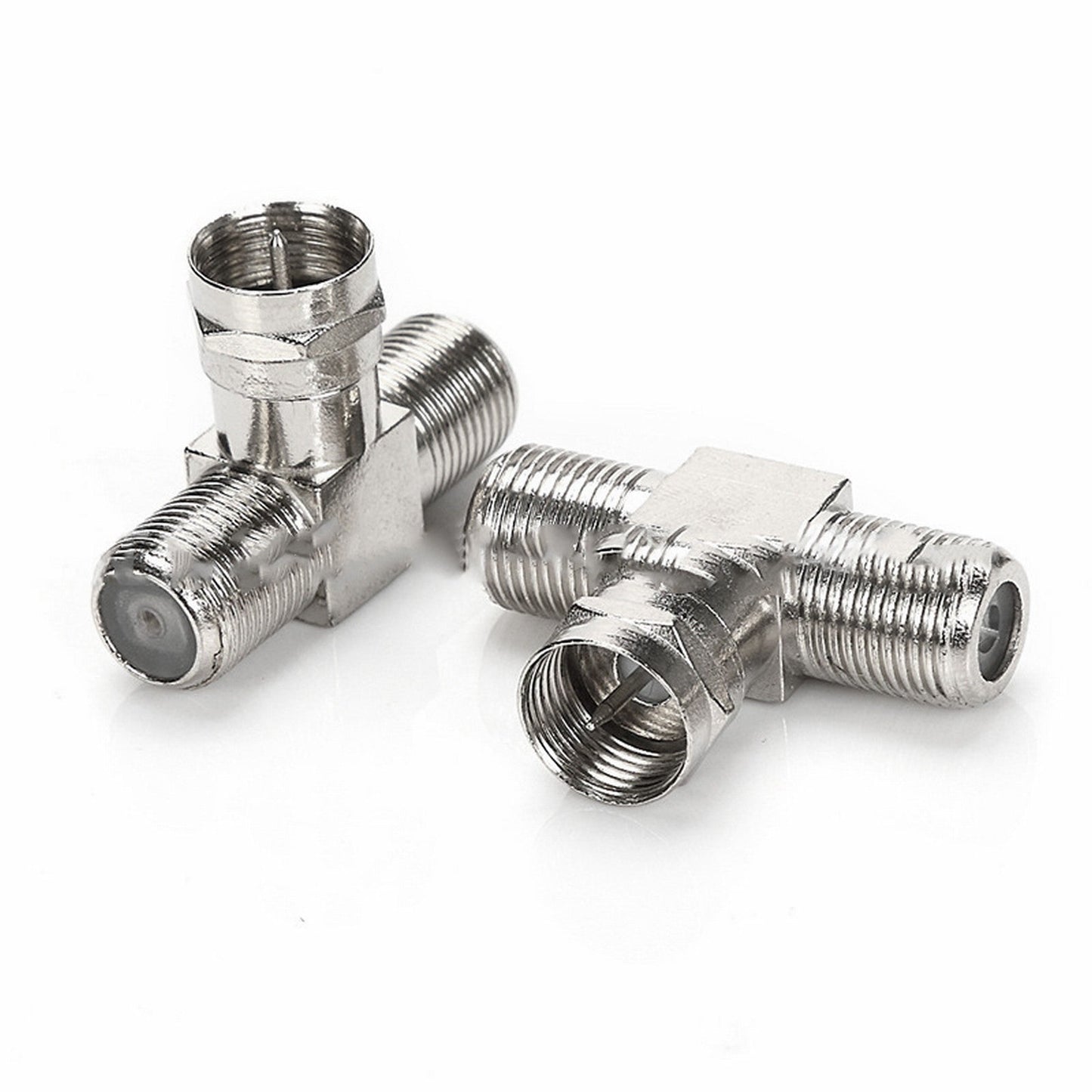 Coaxial Cable Splitter, TV Splitter 2 in 1 Out 2-Pack F Type RG6 Male to 2 F Female 3 Way Cable Splitter Coax T Connector Adapter for Video VCR Antenna Cable Satellite, 2 Pcs, 1.22 Inches 1.22" Silver.