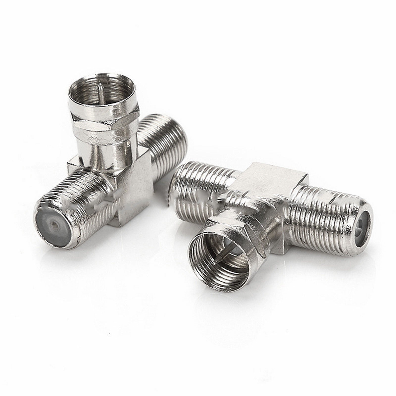 Coaxial Cable Splitter, TV Splitter 2 in 1 Out 2-Pack F Type RG6 Male to 2 F Female 3 Way Cable Splitter Coax T Connector Adapter for Video VCR Antenna Cable Satellite, 2 Pcs, 1.22 Inches 1.22" Silver.
