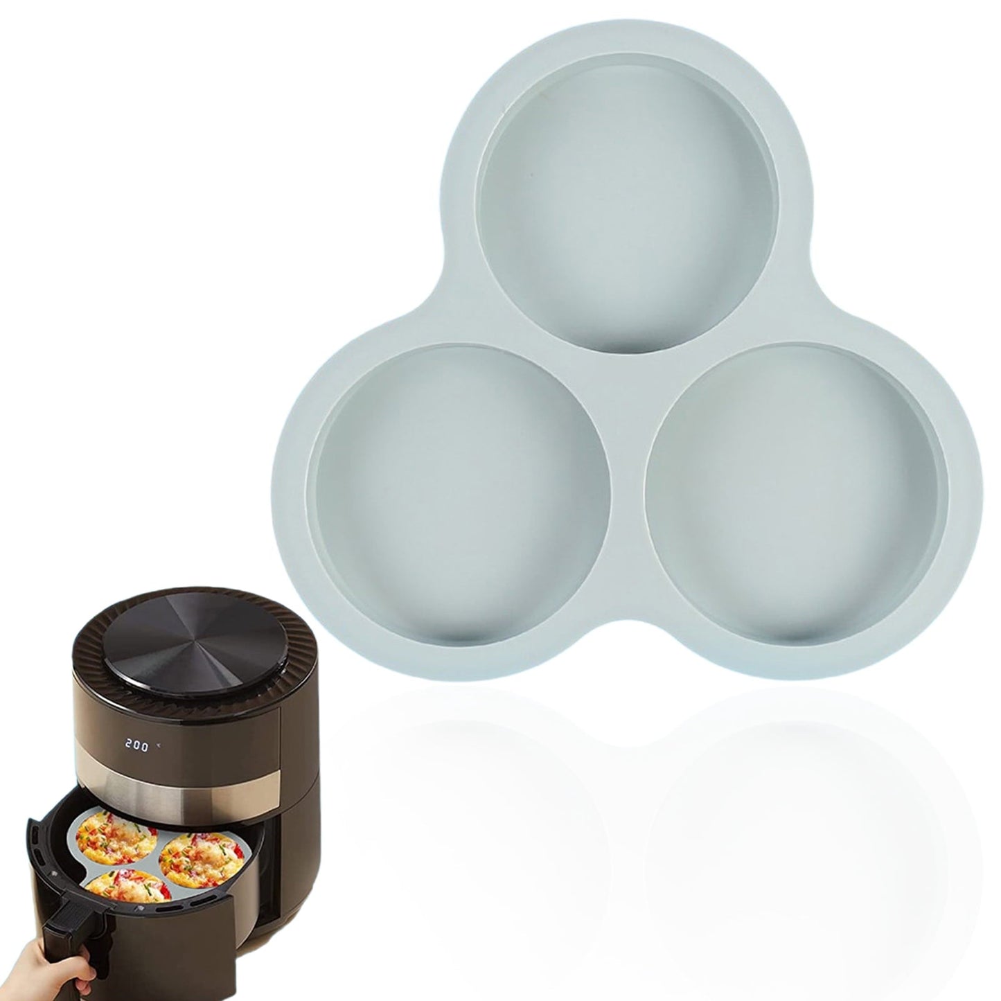 1 Pcs Silicone Egg Cups for Air Fryer,3-Cavity Cupcake Baking Tray,Round Silicone Baking Tools,Round Silicone Ramekins,for Sandwiches,Non-Stick Tray for Baking Accessories,(Dark Gray,9.06x8.46 in) Gray