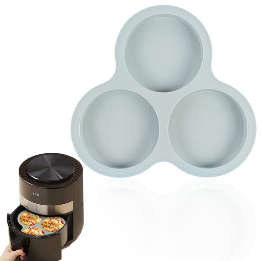1 Pcs Silicone Egg Cups for Air Fryer,3-Cavity Cupcake Baking Tray,Round Silicone Baking Tools,Round Silicone Ramekins,for Sandwiches,Non-Stick Tray for Baking Accessories,(Dark Gray,9.06x8.46 in) Gray