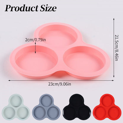 1 Pcs Silicone Egg Cups for Air Fryer,3-Cavity Cupcake Baking Tray,Round Silicone Baking Tools,Round Silicone Ramekins,for Sandwiches,Non-Stick Tray for Baking Accessories,(Dark Gray,9.06x8.46 in) Gray