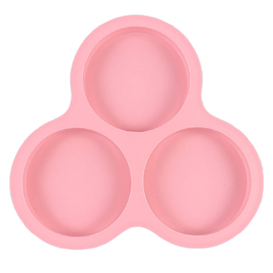 1 Pcs Silicone Egg Cups for Air Fryer,3-Cavity Cupcake Baking Tray,Round Silicone Baking Tools,Round Silicone Ramekins,for Sandwiches,Non-Stick Tray for Baking Accessories,(Dark Gray,9.06x8.46 in) Pink