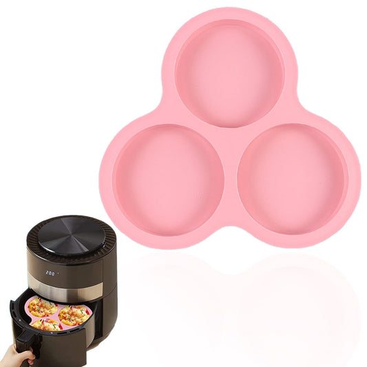 1 Pcs Silicone Egg Cups for Air Fryer,3-Cavity Cupcake Baking Tray,Round Silicone Baking Tools,Round Silicone Ramekins,for Sandwiches,Non-Stick Tray for Baking Accessories,(Dark Gray,9.06x8.46 in) Pink