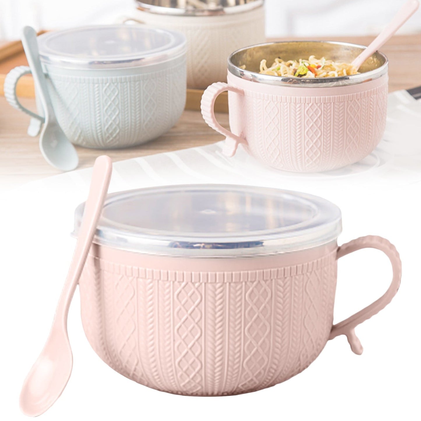 5.5'x3.74' Soup Mugs with Handles,Food Grade Heat-Resistant Bowl,Plastic Bowls Mugs with Handles for Coffee Cereal Snacks,Microwave and Dishwasher Safe Soup Cups for Cereal,Coffee,Travel(Pink) Pink