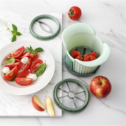 Apple Slicer, Heavy Duty Apple Corer and Slicer with Comfort Handles, 8-Slice Large Apple Slicer, with 1 Pcs Tomato & Fruit Cutting Blades, 1 Set Multisize Silver