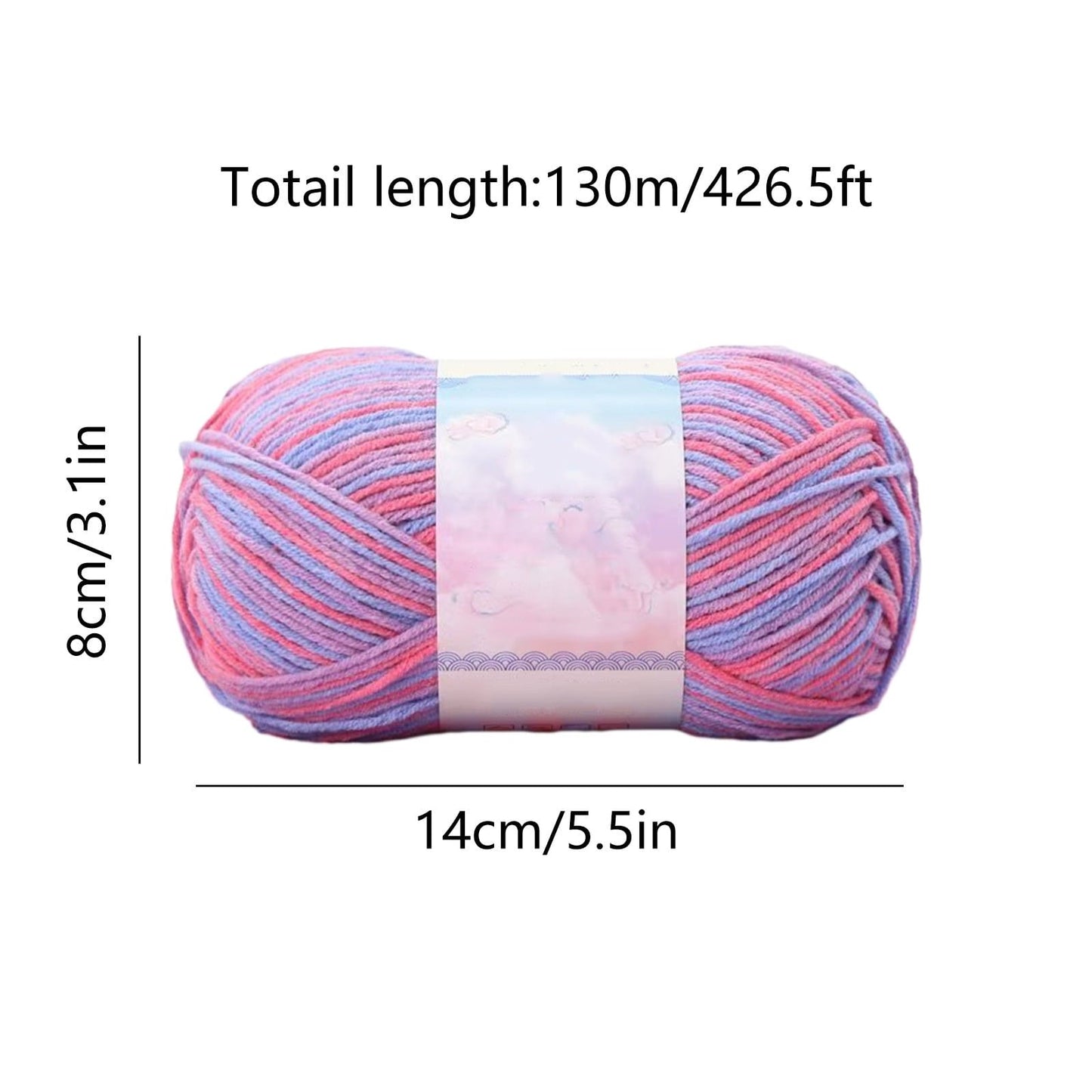 Milk Cotton Tie-Dye Yarn for Knitting and Crochet,130m Multicolor Gradient Wool,Soft and Durable for Blankets and Crafts,Versatile Use for DIY Projects and Creative Knitting Pink