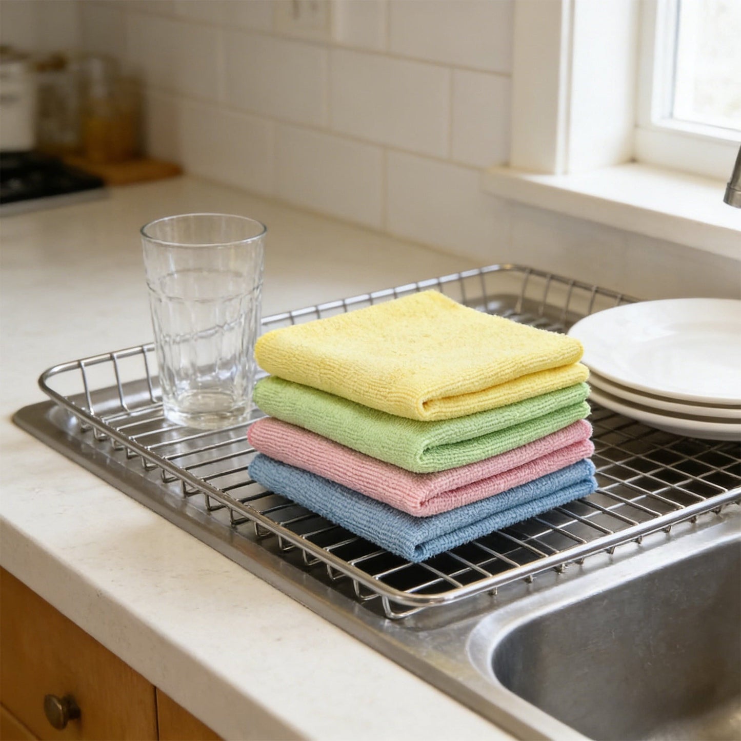 Ultra-Fine Microfiber Waffle Weave Cleaning Cloth 4 Piece,Super Absorbent and Quick-Drying for Kitchen or Car,Soft and Lint-Free,Reusable and Durable for Daily Cleaning Tasks.