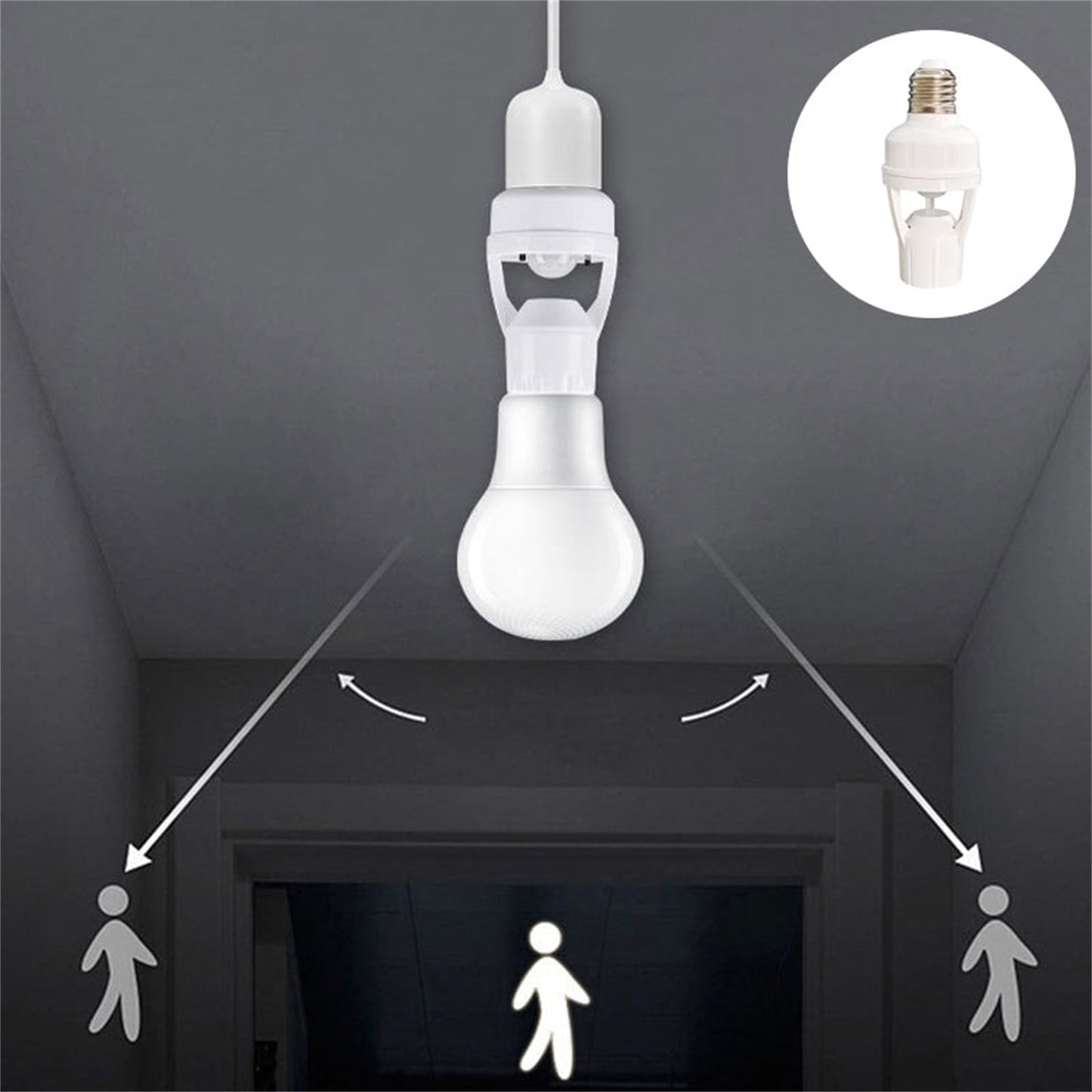 E27 Screw Motion Sensor Light Socket with Infrared Detection,Automatic On/Off for Stairs and Hallways,Easy Installation No Wiring,360-Direction Sensing for Energy Saving and Security