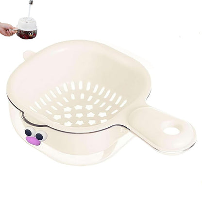 Small Fruit Colander, Fruit Rinser Strainer Container Dual-Layer Vegetable Cutting And Draining Basket, Watermelon Bowl With Strainer For Mini Berry And Tomato Grape Washer, 1 Pcs, 7.67x4.72 7.67" x 4.72" White