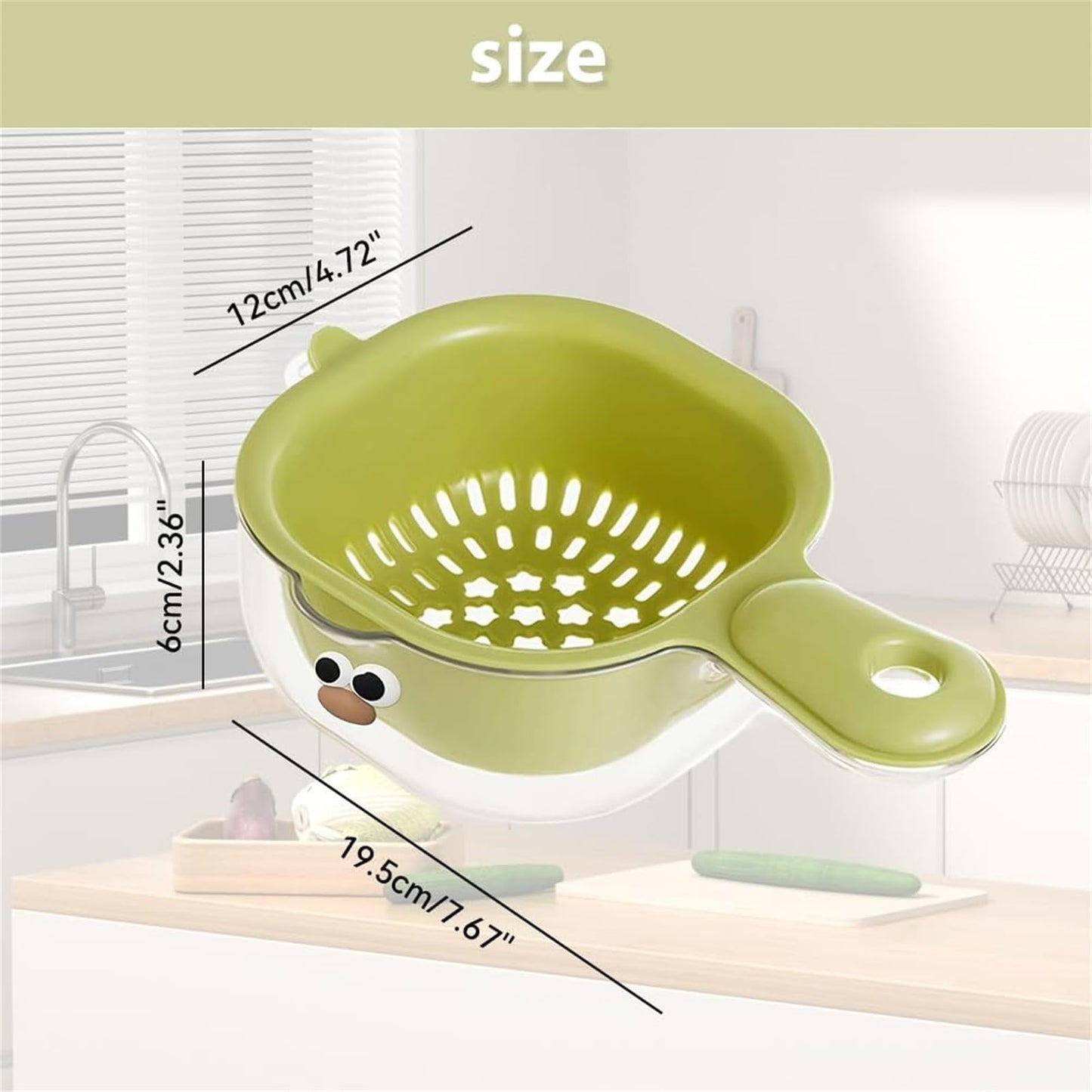 Small Fruit Colander, Fruit Rinser Strainer Container Dual-Layer Vegetable Cutting And Draining Basket, Watermelon Bowl With Strainer For Mini Berry And Tomato Grape Washer, 1 Pcs, 7.67x4.72 7.67" x 4.72" White