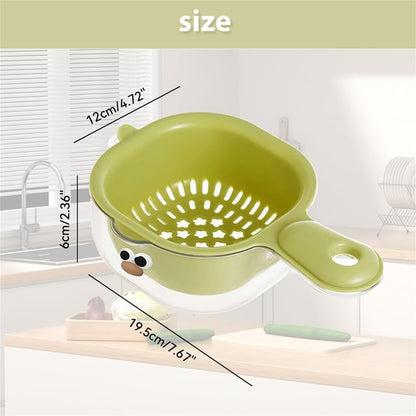 Small Fruit Colander, Fruit Rinser Strainer Container Dual-Layer Vegetable Cutting And Draining Basket, Watermelon Bowl With Strainer For Mini Berry And Tomato Grape Washer, 1 Pcs, 7.67x4.72 7.67" x 4.72" White