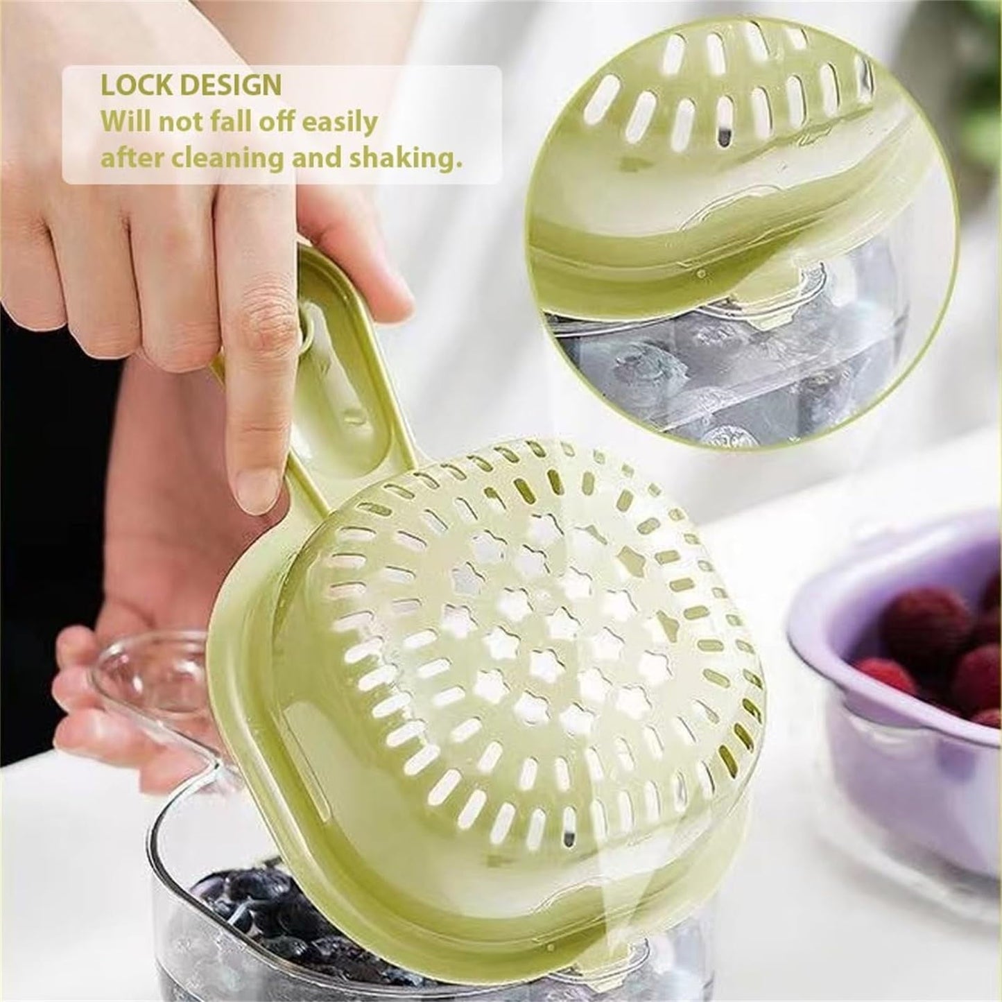 Small Fruit Colander, Fruit Rinser Strainer Container Dual-Layer Vegetable Cutting And Draining Basket, Watermelon Bowl With Strainer For Mini Berry And Tomato Grape Washer, 1 Pcs, 7.67x4.72 7.67" x 4.72" White