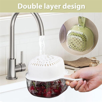 Small Fruit Colander, Fruit Rinser Strainer Container Dual-Layer Vegetable Cutting And Draining Basket, Watermelon Bowl With Strainer For Mini Berry And Tomato Grape Washer, 1 Pcs, 7.67x4.72 7.67" x 4.72" White