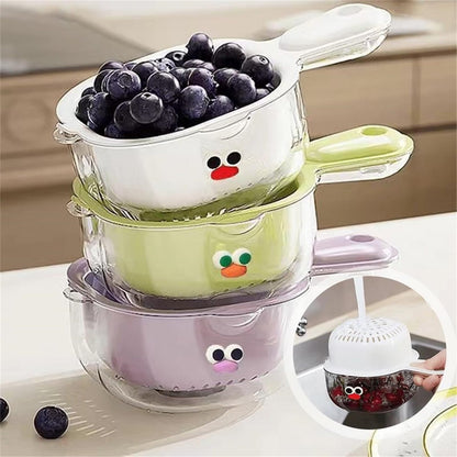 Small Fruit Colander, Fruit Rinser Strainer Container Dual-Layer Vegetable Cutting And Draining Basket, Watermelon Bowl With Strainer For Mini Berry And Tomato Grape Washer, 1 Pcs, 7.67x4.72 7.67" x 4.72" White