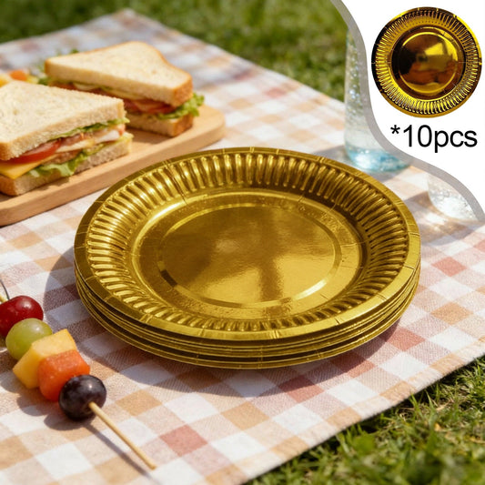 10PCS Gold Red Paper Plates,Disposable Foil Gold Card Cake Dessert Plates Glitter Tableware Party Supplies for Dinner Wedding Anniversary Birthday Bridal Shower Decorations,Gold Card Paper Plates Gold