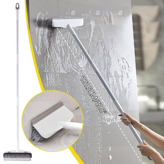 CCMAOLU Floor Scrub Brush with Long Handle,2 in 1 Stiff Bristle Brush & Squeegee Broom for Floor,Bathroom,Tile,Wall Cleaning Tool,Push Scrubber for Shower,Deck,Garage B