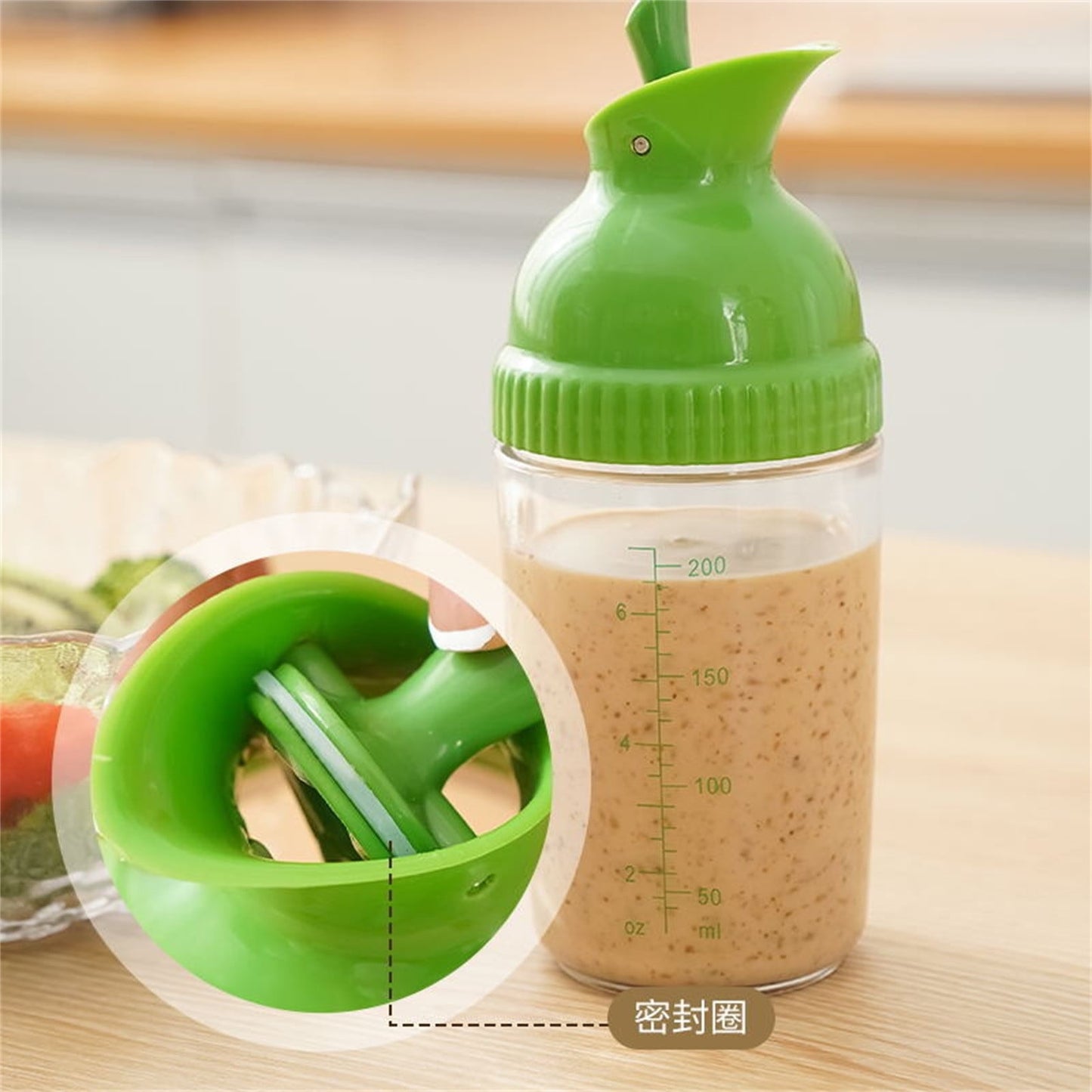 CCMAOLU Salad Dressing Shaker Container,Leak Proof Kitchen Bottle with Dripless Pour & Soft Grip,BPA Free Plastic Design for Sauces,Oil & Homemade Dressings,Easy Cleaning & Operation green
