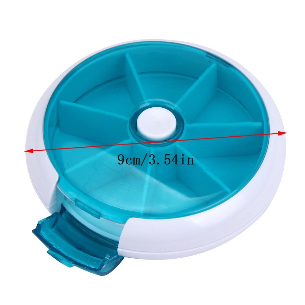 7-Compartment Round Pill Organizer, Portable Plastic Medicine Storage Case with Rotating Dispenser, Compact and Easy-to-Carry Design, Ideal for Daily Vitamins, Travel, and Home Use