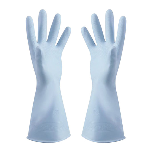 Reusable Household Dishwashing Cleaning Gloves, Food-Grade Natural Rubber with Non-Slip Textured Grip, Long Length for Hand and Arm Protection, Ideal for Kitchen, Gardening, and Janitorial Tasks Light Blue L