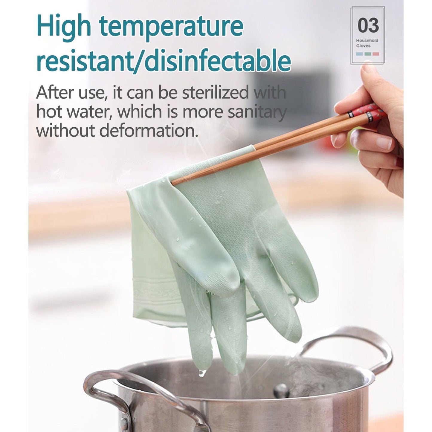 Reusable Household Dishwashing Cleaning Gloves, Food-Grade Natural Rubber with Non-Slip Textured Grip, Long Length for Hand and Arm Protection, Ideal for Kitchen, Gardening, and Janitorial Tasks Mint Green S