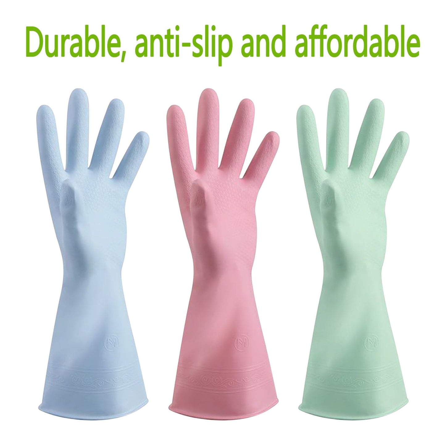 Reusable Household Dishwashing Cleaning Gloves, Food-Grade Natural Rubber with Non-Slip Textured Grip, Long Length for Hand and Arm Protection, Ideal for Kitchen, Gardening, and Janitorial Tasks Mint Green S