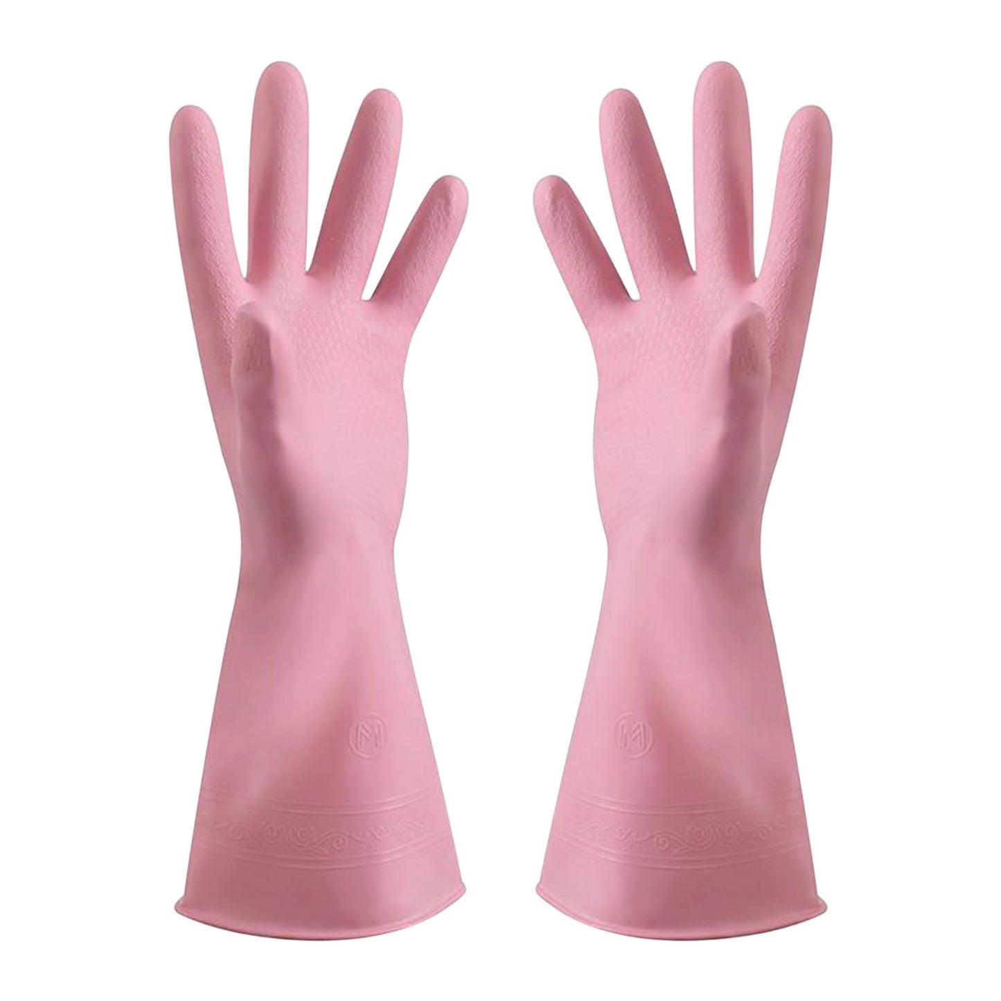 Reusable Household Dishwashing Cleaning Gloves, Food-Grade Natural Rubber with Non-Slip Textured Grip, Long Length for Hand and Arm Protection, Ideal for Kitchen, Gardening, and Janitorial Tasks Pink S