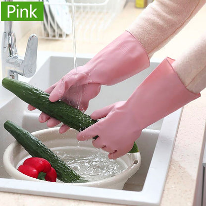 Reusable Household Dishwashing Cleaning Gloves, Food-Grade Natural Rubber with Non-Slip Textured Grip, Long Length for Hand and Arm Protection, Ideal for Kitchen, Gardening, and Janitorial Tasks Pink S