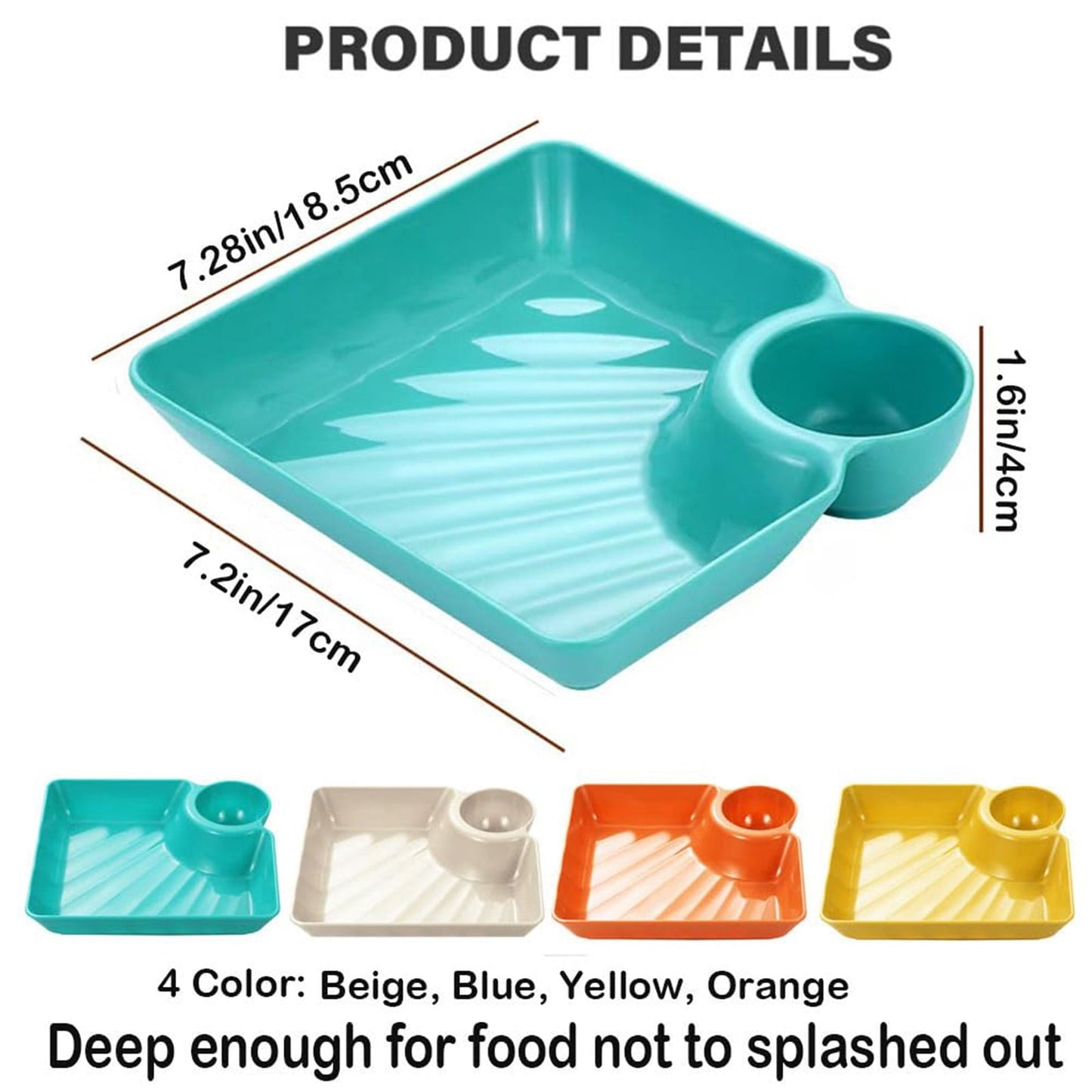 Chip Dip Serving Platter, Plastic Dumpling Plates with Sauce Compartment, Square Serving Dish Sushi Plates, Small Dip Tray for Appetizer, Taco Salsa, Fruit, Charcuterie, 1 Pcs, 7.28x7.2x1.6 7.28" x 7.2" x 1.6" Yellow