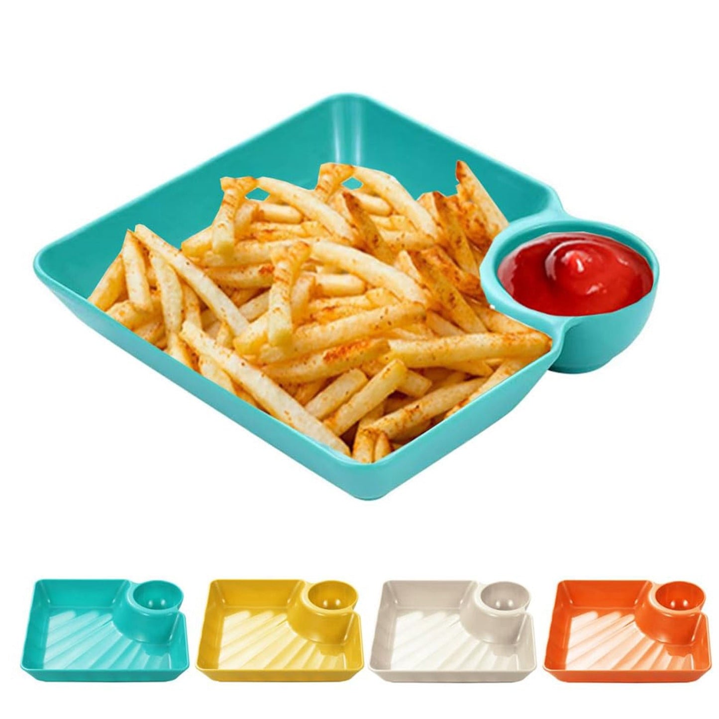 Chip Dip Serving Platter, Plastic Dumpling Plates with Sauce Compartment, Square Serving Dish Sushi Plates, Small Dip Tray for Appetizer, Taco Salsa, Fruit, Charcuterie, 1 Pcs, 7.28x7.2x1.6 7.28" x 7.2" x 1.6" Yellow