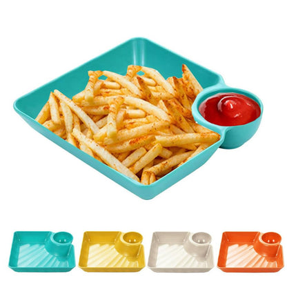 Chip Dip Serving Platter, Plastic Dumpling Plates with Sauce Compartment, Square Serving Dish Sushi Plates, Small Dip Tray for Appetizer, Taco Salsa, Fruit, Charcuterie, 1 Pcs, 7.28x7.2x1.6 7.28" x 7.2" x 1.6" Yellow