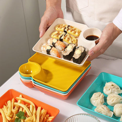 Chip Dip Serving Platter, Plastic Dumpling Plates with Sauce Compartment, Square Serving Dish Sushi Plates, Small Dip Tray for Appetizer, Taco Salsa, Fruit, Charcuterie, 1 Pcs, 7.28x7.2x1.6 7.28" x 7.2" x 1.6" Yellow