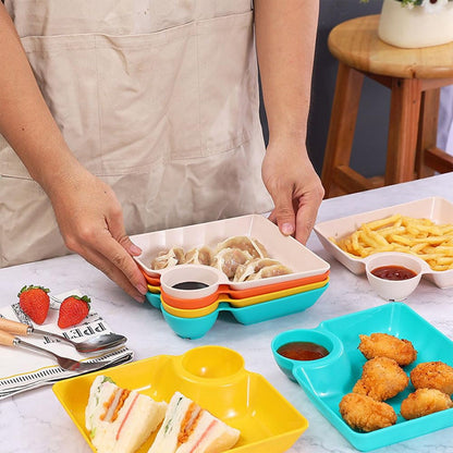 Chip Dip Serving Platter, Plastic Dumpling Plates with Sauce Compartment, Square Serving Dish Sushi Plates, Small Dip Tray for Appetizer, Taco Salsa, Fruit, Charcuterie, 1 Pcs, 7.28x7.2x1.6 7.28" x 7.2" x 1.6" Yellow