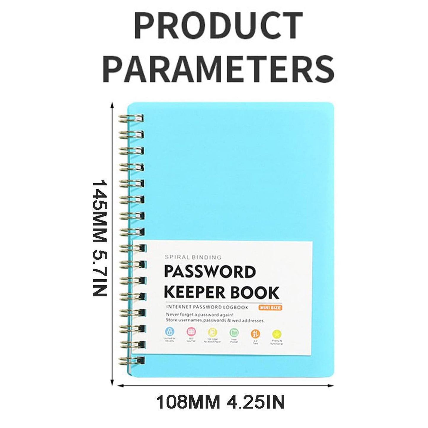 Spiral Password Book with Alphabetical Tabs,Plastic Password Book,Password Book Password Book with Personal Alphabet Label Internet Address and Password Headquarters Password Log, 4.25"x5.7"(Grey) BU1