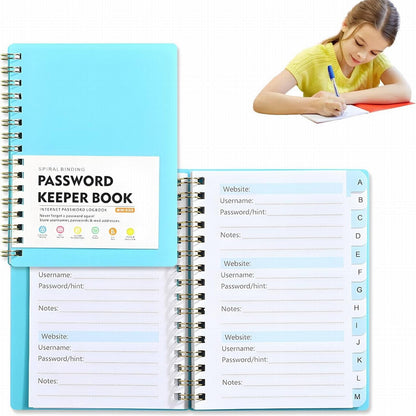 Spiral Password Book with Alphabetical Tabs,Plastic Password Book,Password Book Password Book with Personal Alphabet Label Internet Address and Password Headquarters Password Log, 4.25"x5.7"(Grey) BU1