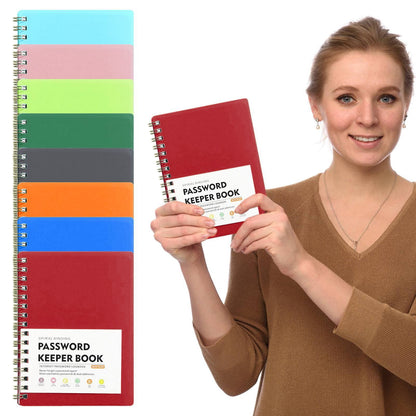 Spiral Password Book with Alphabetical Tabs,Plastic Password Book,Password Book Password Book with Personal Alphabet Label Internet Address and Password Headquarters Password Log, 4.25"x5.7"(Grey) BU1