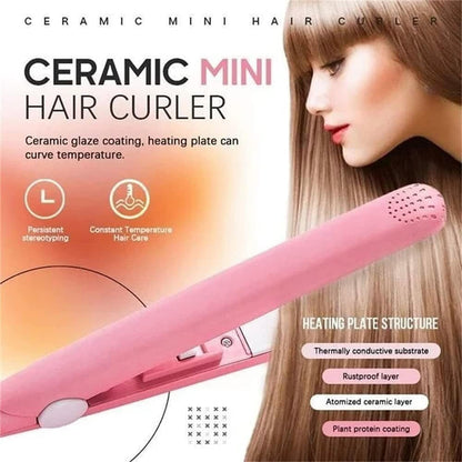 Mini Hair Curler, Mini Hair Curler For Short Hair, 2 In 1 Mini Curler And Hair Straightener, Mini Curling Iron 1/2 Inch Barrel Short Hair, Long-Lasting Effect, Multi Functional, 3d Heating Plate Blue