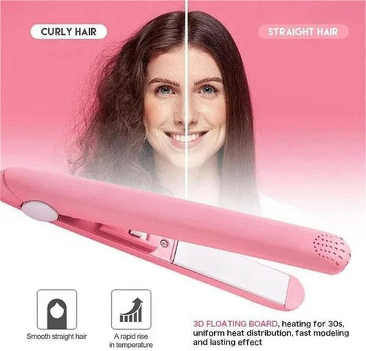 Mini Hair Curler, Mini Hair Curler For Short Hair, 2 In 1 Mini Curler And Hair Straightener, Mini Curling Iron 1/2 Inch Barrel Short Hair, Long-Lasting Effect, Multi Functional, 3d Heating Plate Pink