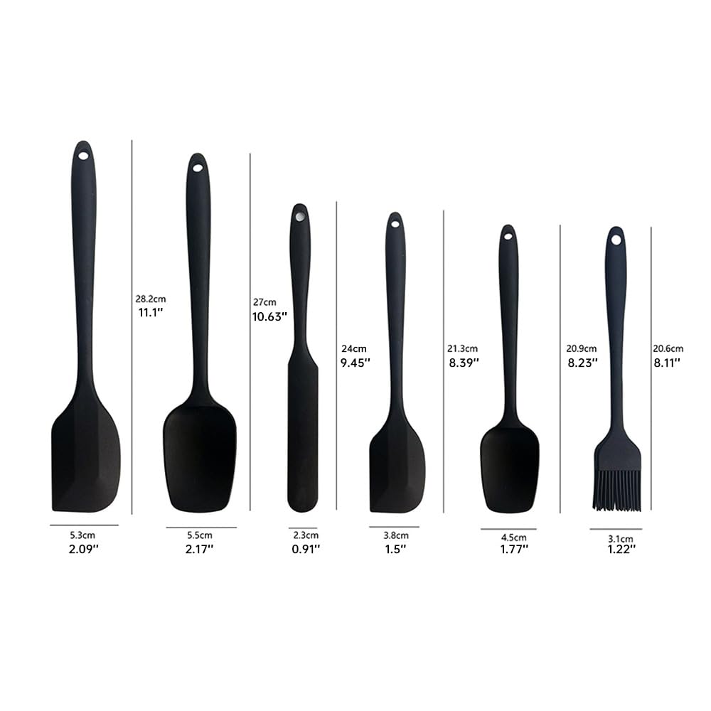 Baking - Silicone Spatulas - Set of 6 Silicone Spatulas, Heat Resistant up to 600°F, Food Safe, BPA Free, Flexible, Suitable for Frying Eggs, Burgers and Pancakes