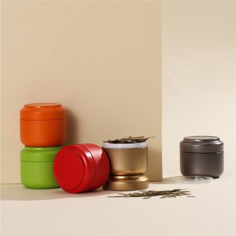 Tea Box - Portable Mini Tea Caddy, Large Tea Storage Container, Small Round Tin Coffee Caddy.