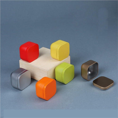Tea box - Square tin container, tea caddy, metal candy box.