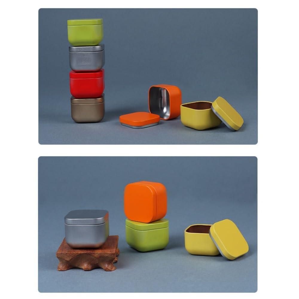 Tea box - Square tin container, tea caddy, metal candy box.