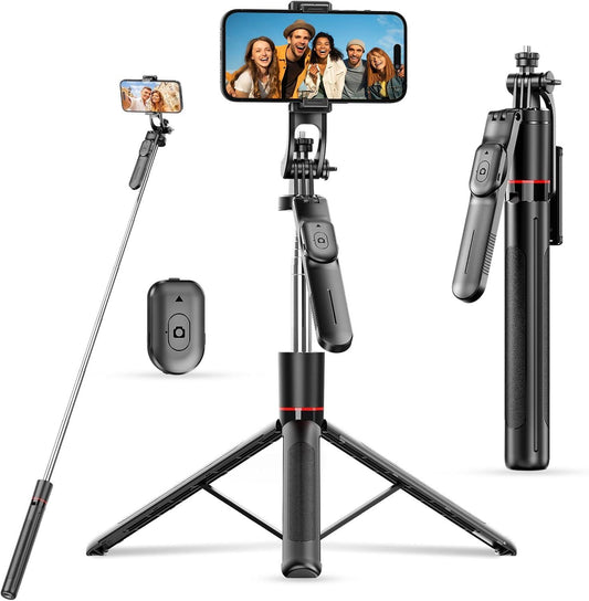 Selfie Stick - Tripod - Phone Tripod - Bluetooth - With Remote Control - Extendable - Wireless - 3 in 1 - Smartphone Holder - Vlogging - Black - 1 piece.