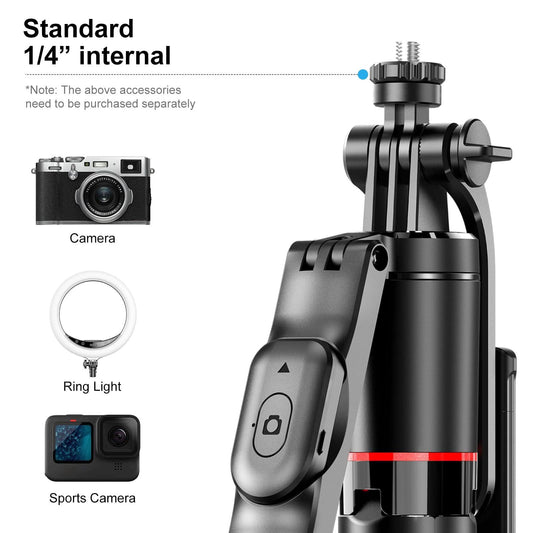 Selfie Stick - Tripod - Phone Tripod - Bluetooth - With Remote Control - Extendable - Wireless - 3 in 1 - Smartphone Holder - Vlogging - Black - 1 piece.