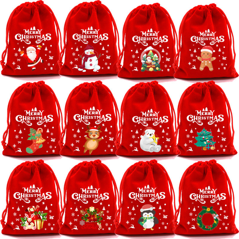 Christmas Gift Bags - Gift Bags - Advent Calendar Bags - Candy Bags - Christmas Packaging - Party Bags - With Drawstring - Reusable - Red - Santa Claus - Snowman - Reindeer - Gift Bags - Christmas Decorations - Holidays - Set of 12
