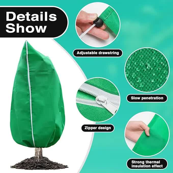 Winter Plant Cover - Protective Cover - Frost Protection - Plant Cover - Fleece - Olive Tree Cover - Palm Tree Protection - With Zipper and Drawstring - Breathable Material - Winter Protection - Cold Resistant - Garden Plants - Green - Frost Cover - 1 Pie