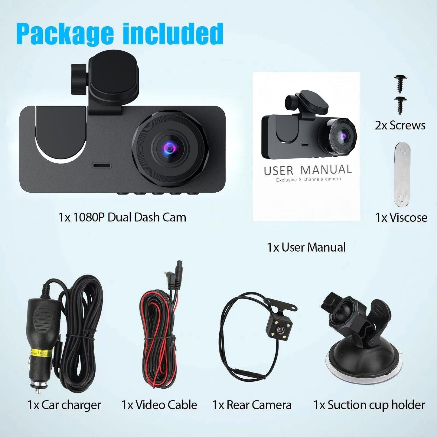 Car Dashcam - 120-degree viewing angle - Night vision - Full HD video - Super compact - Parking mode - Loop recording - Collision detection - Rear view camera - 3.0-inch TNT screen - Car Dashcam.