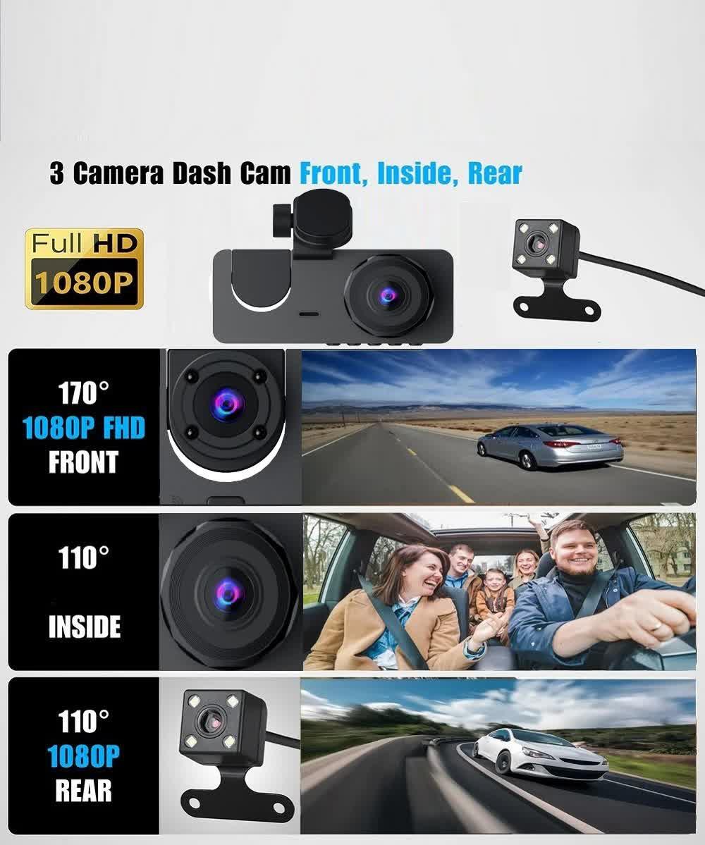 Car Dashcam - 120-degree viewing angle - Night vision - Full HD video - Super compact - Parking mode - Loop recording - Collision detection - Rear view camera - 3.0-inch TNT screen - Car Dashcam.