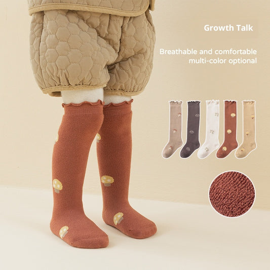 Knee Socks Girls - Baby Knee Socks - Ruffle Socks - Long Socks Child - Cotton Socks - Toddler Socks - Stockings with Ruffles - Socks with Print - Mushroom - Butterfly - Ribbed Socks - Retro - Vintage - Legwear - Maternity Gift - Multicolor - 5 Pairs