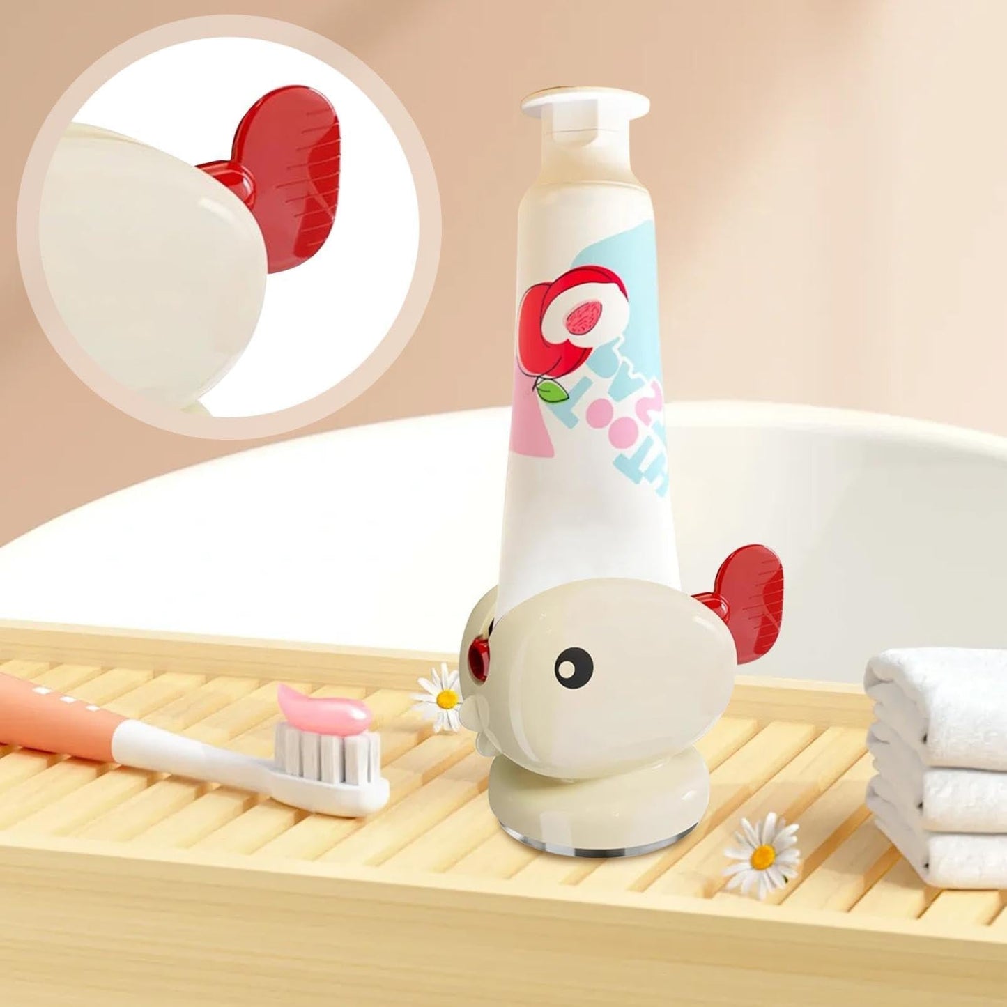 Toothpaste Squeezer - Tube Squeezer - Tube Roller - Toothpaste Holder - Tube Squeezer - Bathroom Accessories - Tube Press - Toothpaste Dispenser - Squeezer - Fish - Children - Bathroom Gadgets - Tube Key - Beige - 1 Piece.