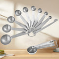 Stainless Steel Measuring Spoons - Measuring Scoop Set - Baking Tools - Kitchen Accessories - Tablespoon and Teaspoon Measure - Coffee Scoop - Stainless Steel - Cookware - Baking Supplies - Dishwasher Safe - Spice Scoops - Silver - 10 Pieces